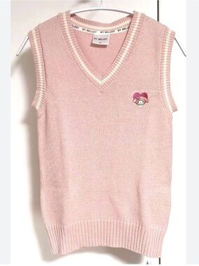 Sanrio My Melody V-neck knit vest features striped ribbing medium